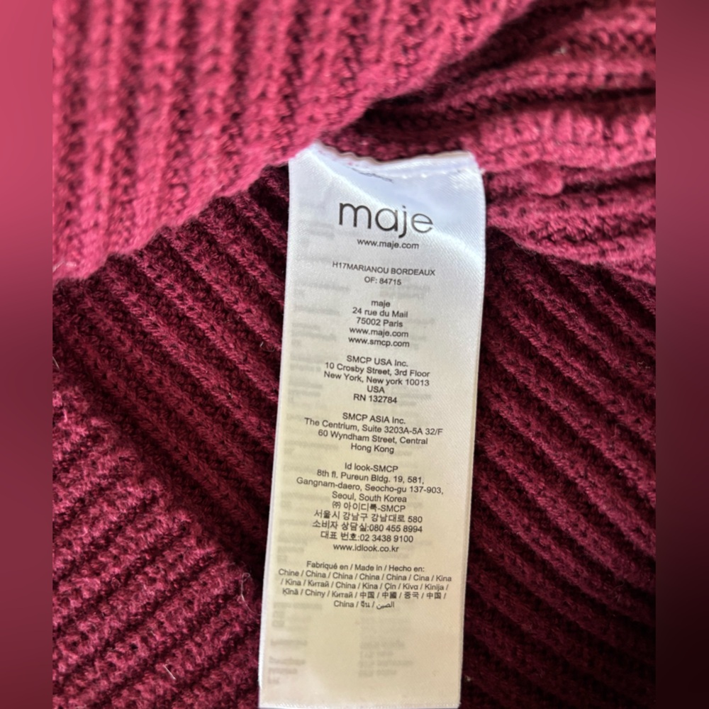 Maje knit wool sweater burgundy buttons 1 small - Picture 8 of 8